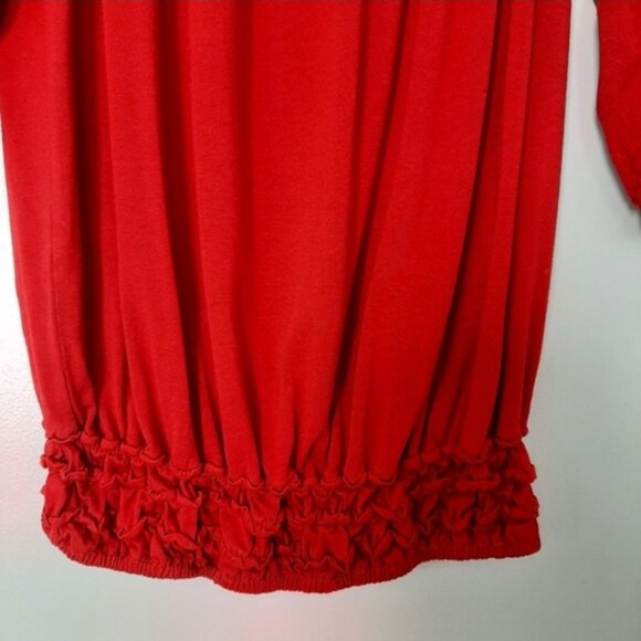 MAX STUDIO Off Shoulder Soft Deep Scoop Neck Smocked Hem Blouse Top Red Sz XS - Picture 7 of 12